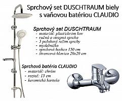 Sprchový set DUSCHTRAUM biely s vaňovou batériou CLAUDIO